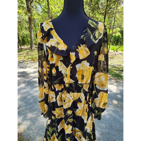 Karl Lagerfeld Paris Dresses & Skirts - Karl Lagerfeld Paris Womens 16 Black & Yellow Floral Print Dress